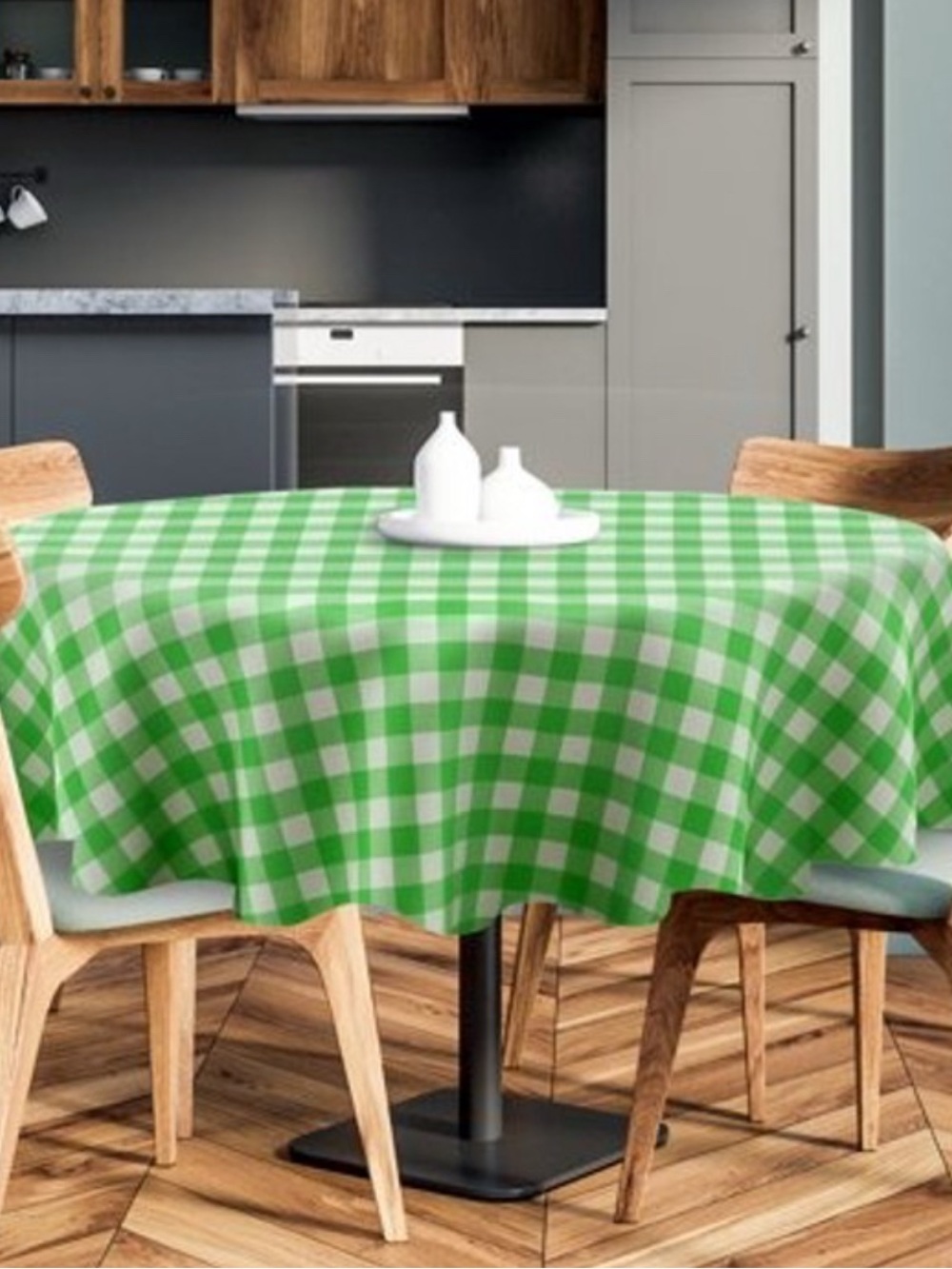 Green Gingham Round Tablecloth - Unbranded